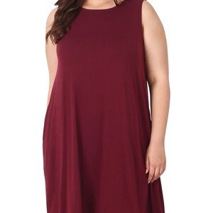 NWT Zenana Women  Sleeveless Jersey Flared Swing Tank Dress with Side Pockets